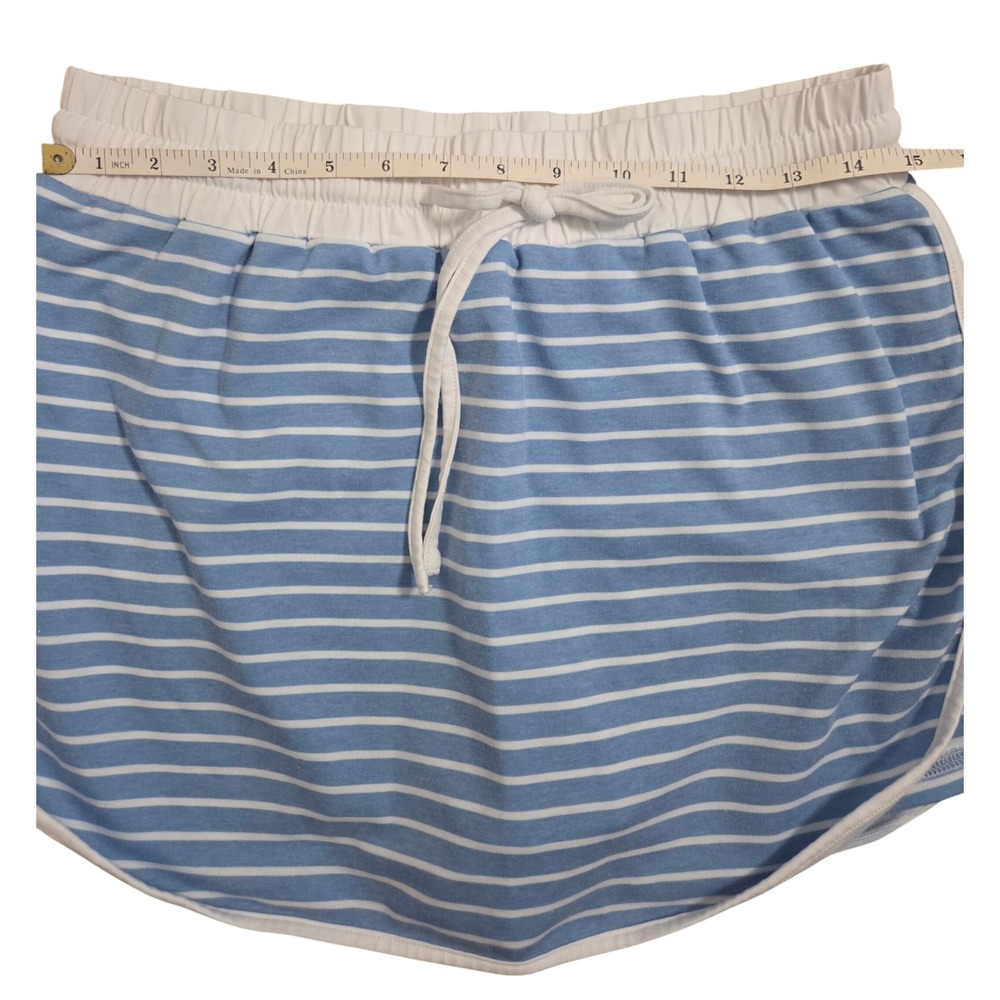 Opemiby Womens Blue White Striped 2 PC Skort Set Crewneck Top Shorts L - Picture 8 of 14